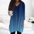 thumbnail image 4 of Duoif Shirts for Women, Womens Tunics to Wear with Leggings Summer 3/4 Length Sleeve V Neck Tshirts with Pockets Long Blouses Casual Ladies Tops and Blouses Blue XXXL, 4 of 7