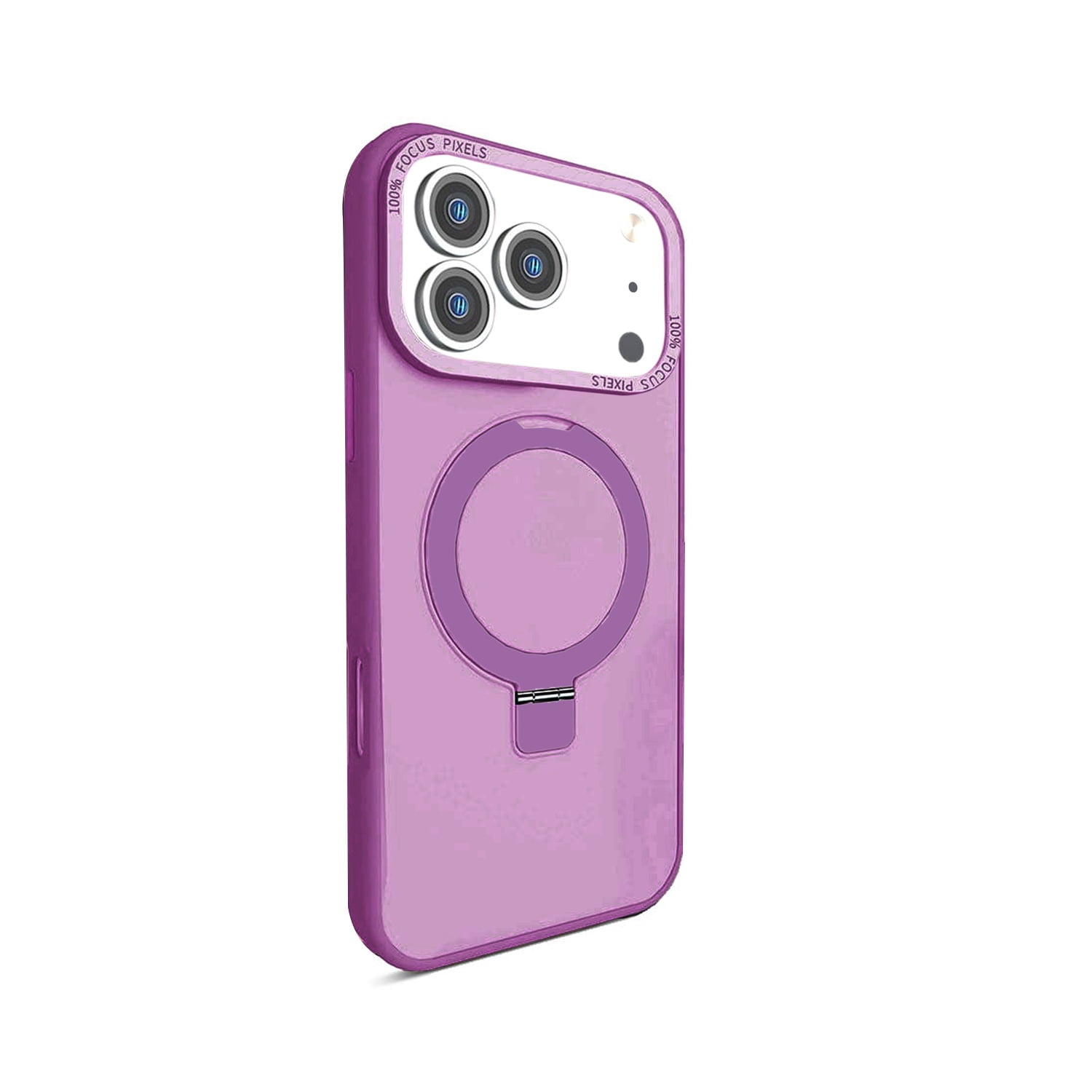 Shockproof Carbon Fiber Case with Metal Ring Stand for iPhone 17 Pro Max - Purple