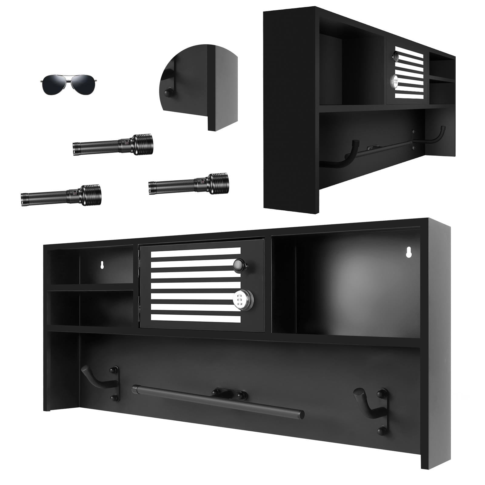 Wall Mounted Gun Safe, 35.5" Black Steel Security Cabinet with Combination Lock, Hidden Storage Rack for Home, Office, Gun Accessories