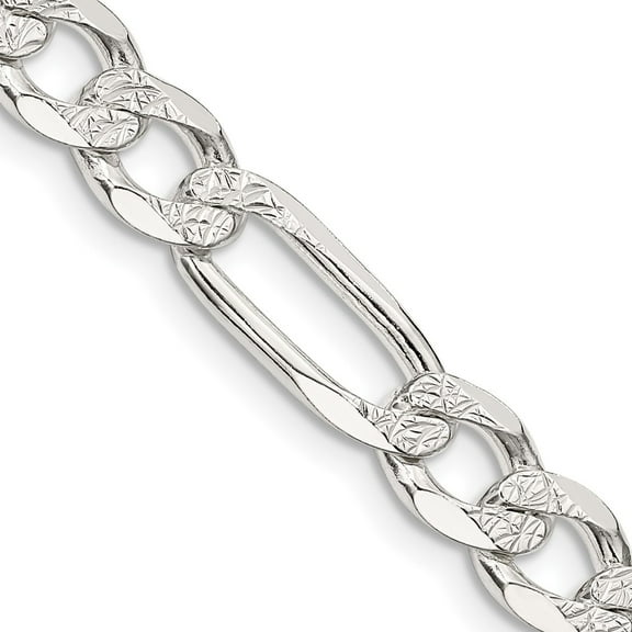 Primal Silver Sterling Silver 7mm Pave Flat Figaro Chain