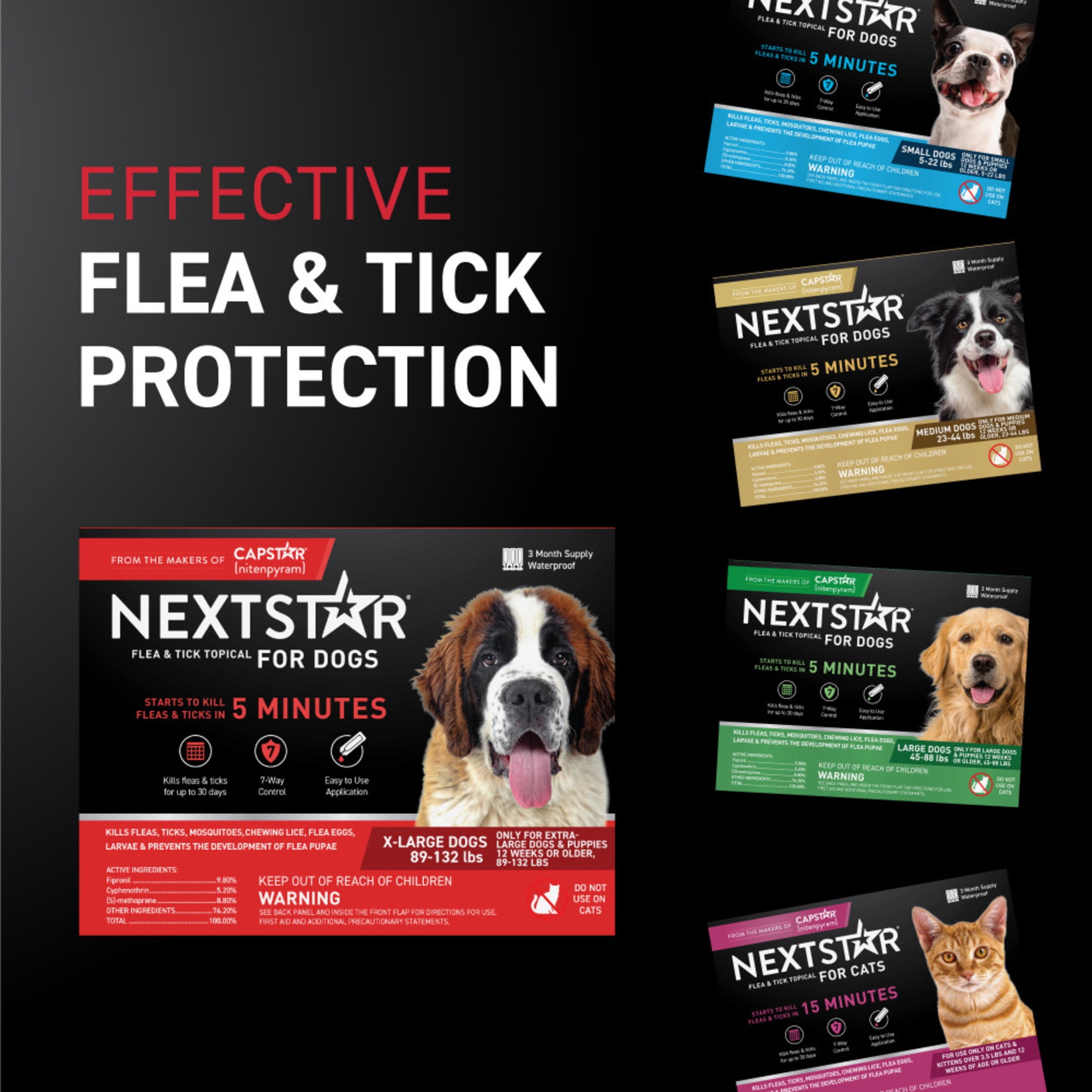 NEXTSTAR Flea & Tick Topical Prevention for Dogs 89-132 lbs, 3-Month Supply