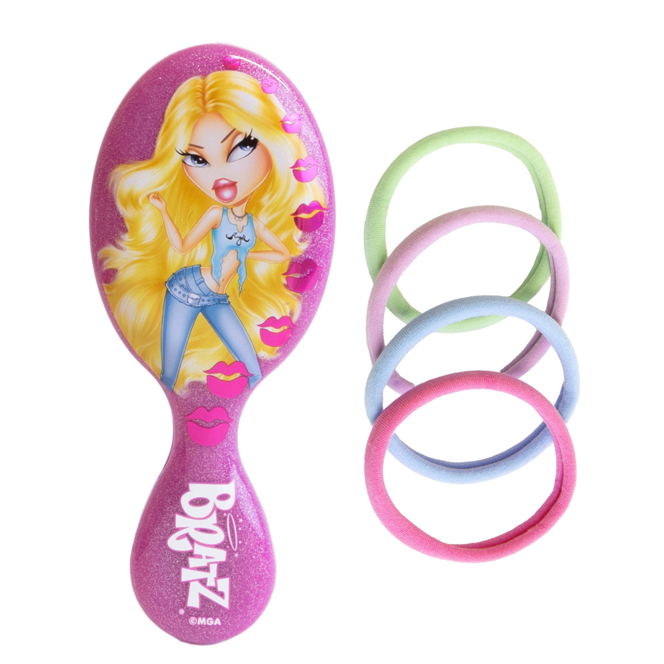 Wet Brush Bratz Cloe Mini Detangler Hairbrush with 4 Bonus Seamless Elastics