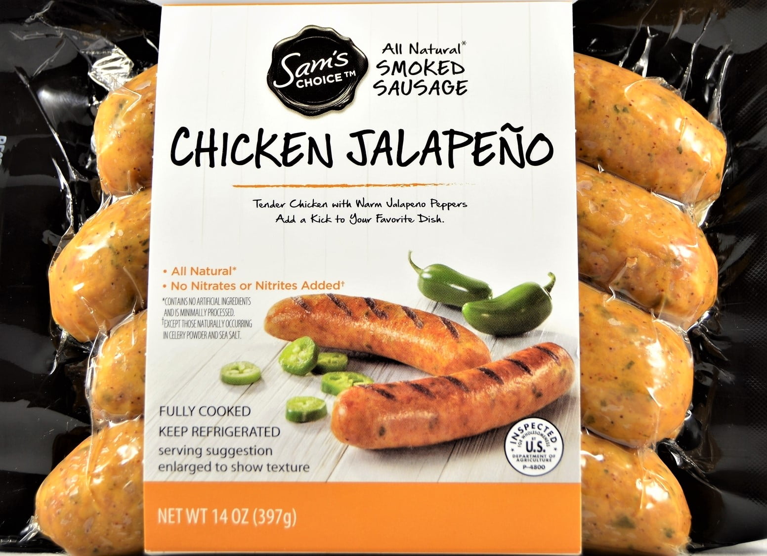 Sam's Choice All Natural Chicken Jalapeno Smoked Sausage, 14 Oz