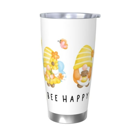 

Logiee Bee Happy Sunflower Gnomes Print 20OZ Car Cup with Lid Stainless Steel Vacuum Insulated Double Wall Travel Tumbler Durable Insulated Coffee Mug Thermal Cup with Straw-Without Straw
