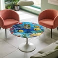 thumbnail image 4 of Ocean Marine Life Elastic Fitted Round Table Cover Fish Coral Seaweed Waterproof Outdoor Tablecloth for Holiday Party, Picnic, Patio & Dining Fits Tables Up to 55"-60", 4 of 8