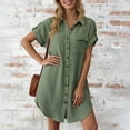 thumbnail image 5 of Feancey Womens Casual Shirt Dresses Roll Up Short Sleeve Button Down Dress Lightweight Breathable Mini Dresses Solid Color Loose Vacation Dress Army Green M, 5 of 8