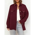 thumbnail image 6 of Women'S Fall Casual Long Sleeve Button Down Loose Light-Weight Shacket Shirt Jacket Coat with Pockets Wine Red M, 6 of 7