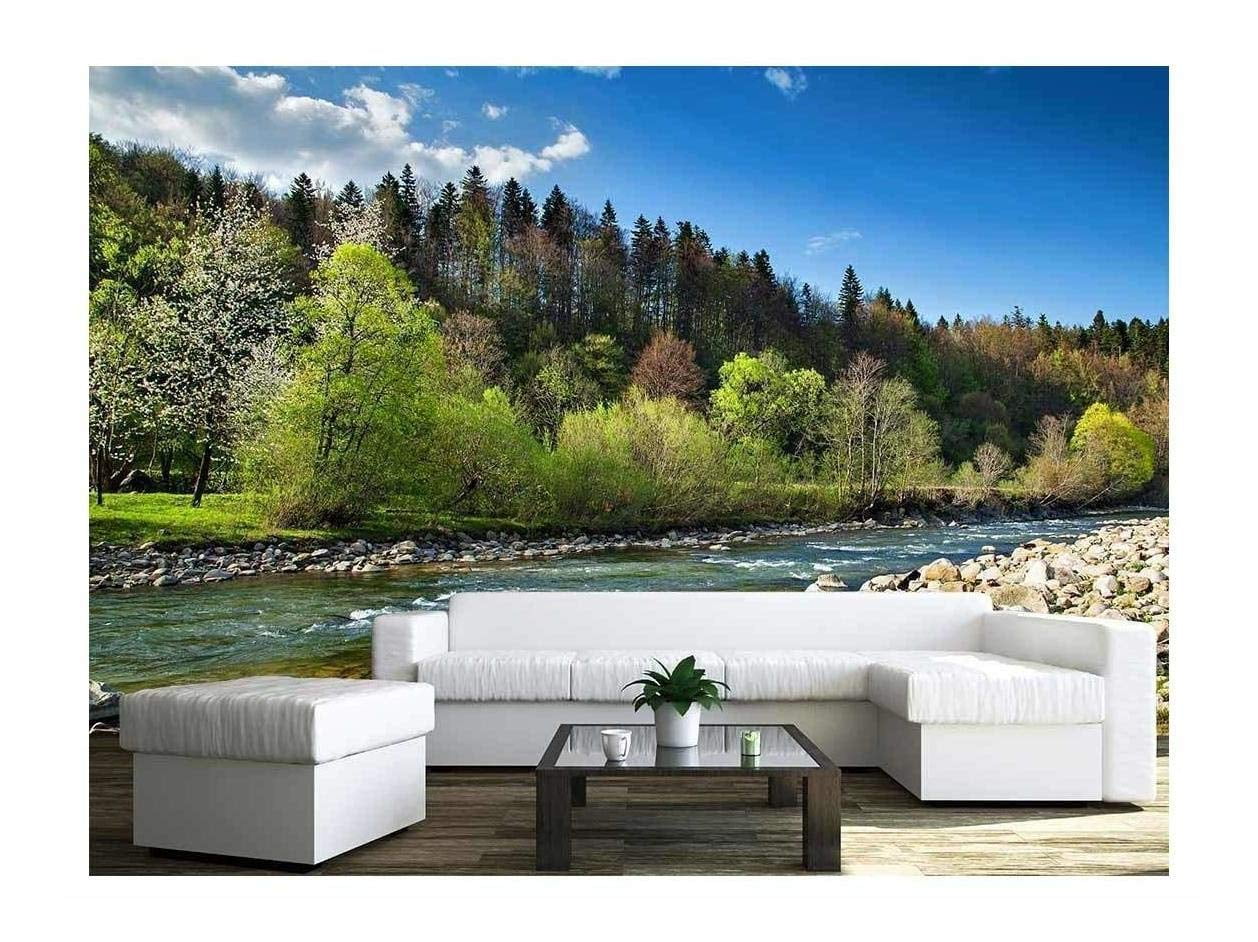 Wall26 Landscape with Forest, River and Stones Removable Wall Mural