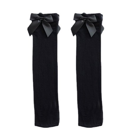 

Women Student Cotton Thigh High Stockings Cute Bowknot Solid Over Knee Socks
