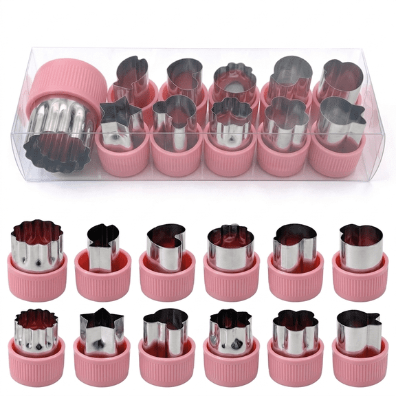 ROSEXIXI 12Pcs Stainless Steel Fruit and Vegetable Cutter Shapes Flower Cookie Cutters with Grips