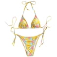thumbnail image 4 of Aayomet Bathing Suit for Women 2 Piece Bikini Floral Print String Triangle Bikini Sets (Yellow, L), 4 of 5