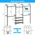 thumbnail image 7 of Homieasy 84"-128" Adjustable Metal Pipe Clothing Rack Wall-Mounted,Industrial Garment Rack with 3-Tier Wooden Shelves,Heavy-Duty 1000LBS Capacity, L-Shaped/Straight Design,Gray Oak, 7 of 7