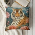thumbnail image 3 of Animal Tiger Throw Pillow Cover Pink Green and Turquoise Floral Colorful Velvet Pillow Cases Chinoiserie Cushion Cover Farmhouse Pillow Covers Decor for Sofa Living Room Bedroom, 3 of 5