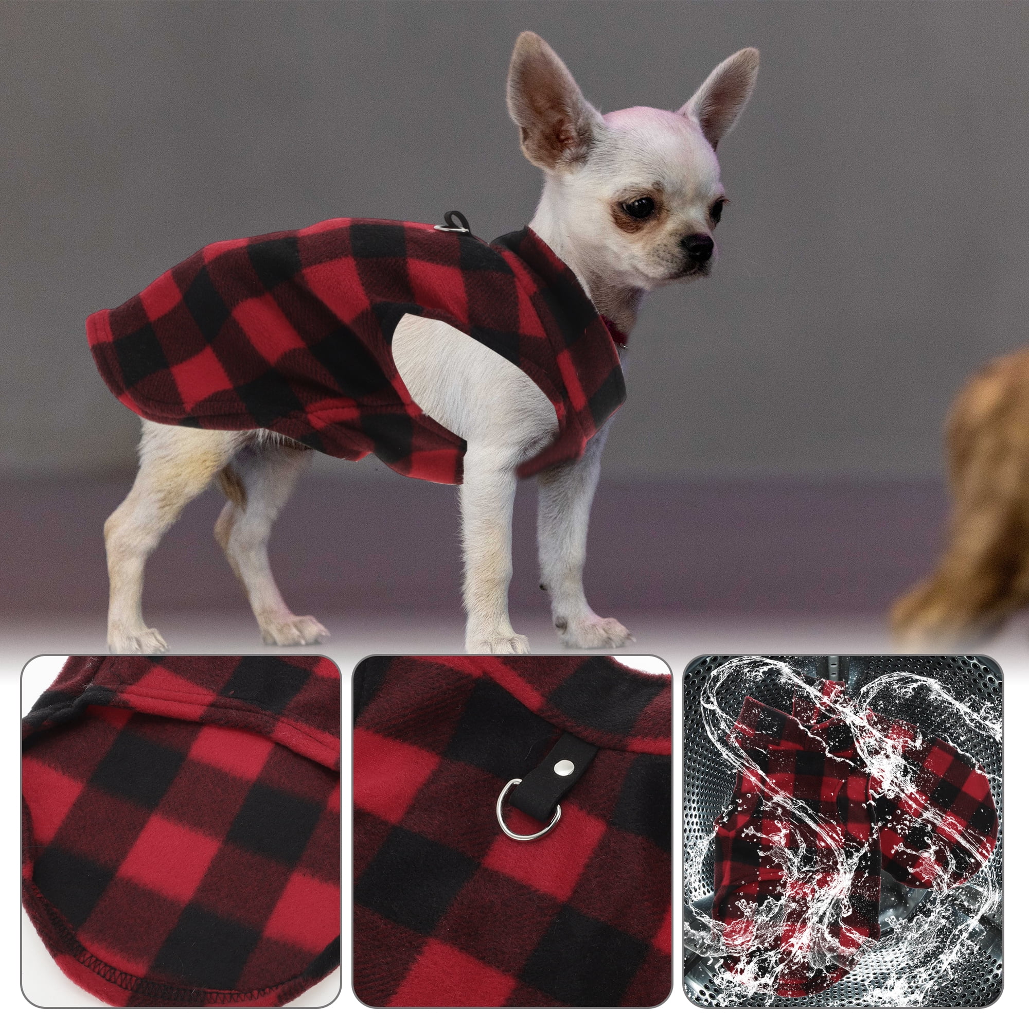 Unique Bargains Small Dog Cat Jumpers Plaid Polar Fleece Clothes Red Black L