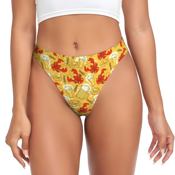 Balery Beer And Crawfish Tangas de Algodón para Mujer con Estampado – Ropa Interior Sexy, Transpirable, G-string-Large