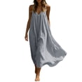thumbnail image 2 of QUNYINEY Long Women Plus Dresses Solid Cotton Linen A Line Sleeveless Slip Dress V Neck Beach Summer Loose Fit Dresses, 2 of 8