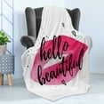 thumbnail image 4 of Hello Soft Flannel Fleece Throw Blanket, Lip Shape in Vibrant Watercolor with a Phrase of Love Printed over with Hearts, Cozy Plush for Indoor and Outdoor Use, 70" x 90", Magenta Black, by Ambesonne, 4 of 5