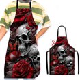 thumbnail image 3 of Darzheoy Halloween Skull Apron for Adults - Spooky Horror Kitchen Apron, 100% Polyester, Durabless& Breathable, Easy Clean, Festive Cosplay Apron for Men & Women,black-C, 3 of 6