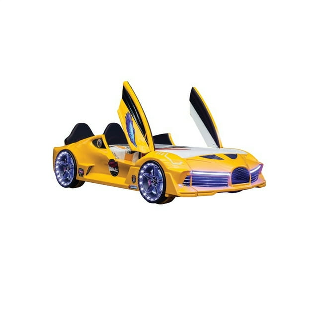 Lit Voiture de Course Simple Aero Extreme avec Lumières DEL et Effets Sonores, Matelas Gratuit Inclus, Lit à Thème Course pour Enfants