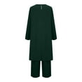 thumbnail image 5 of Yufatyle Pants Sets Women 2 Piece Outfits Long Sleeved Crewneck Front Split Loose Top Casual Pants Set Army Green L, 5 of 6