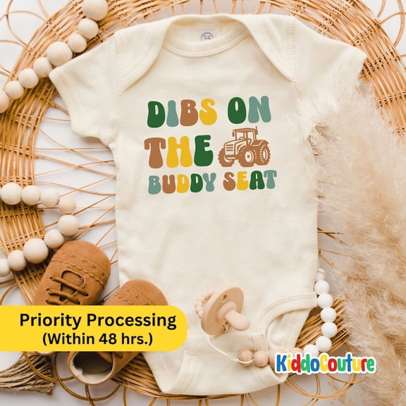 Baby Bodysuit BELLA CANVAS Dibs On The Buddy Seat Baby Onesie, Tractor Baby Onesie, Farm Baby Onesie, Retro Farm Baby Onesie, Farm Baby Body Suit