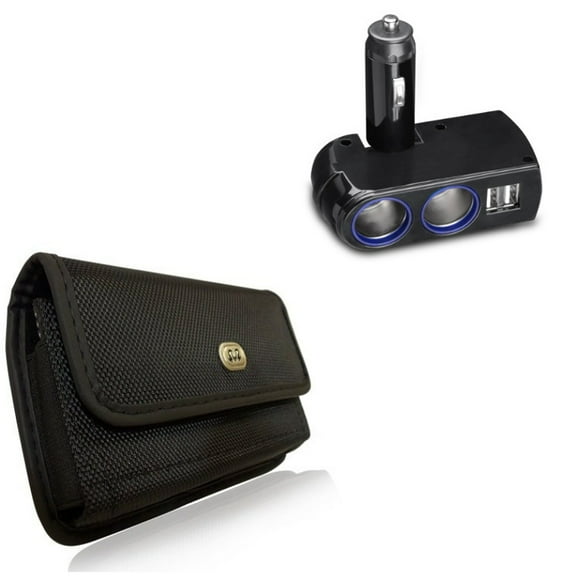 DC Socket Car Charger Splitter w Rugged Case Belt Clip for Google Pixel 6 - 2-Port USB Power Adapter, Holster Canvas Cover Q1R Compatible With Google Pixel 6