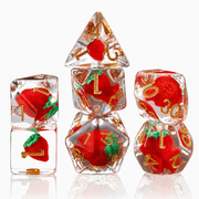 DND Polyhedral Dice Set – Strawberry Core Transparent Resin, 7-Piece RPG Dice for DND & Tabletop Games