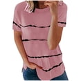 thumbnail image 2 of Pxiakgy T-Shirts pour Femmes Mode T-shirt Ample à Manches Courtes Col Rond Imprimé Rayé Hauts T-Shirts pour Femmes Rose + 5TG, 2 of 3