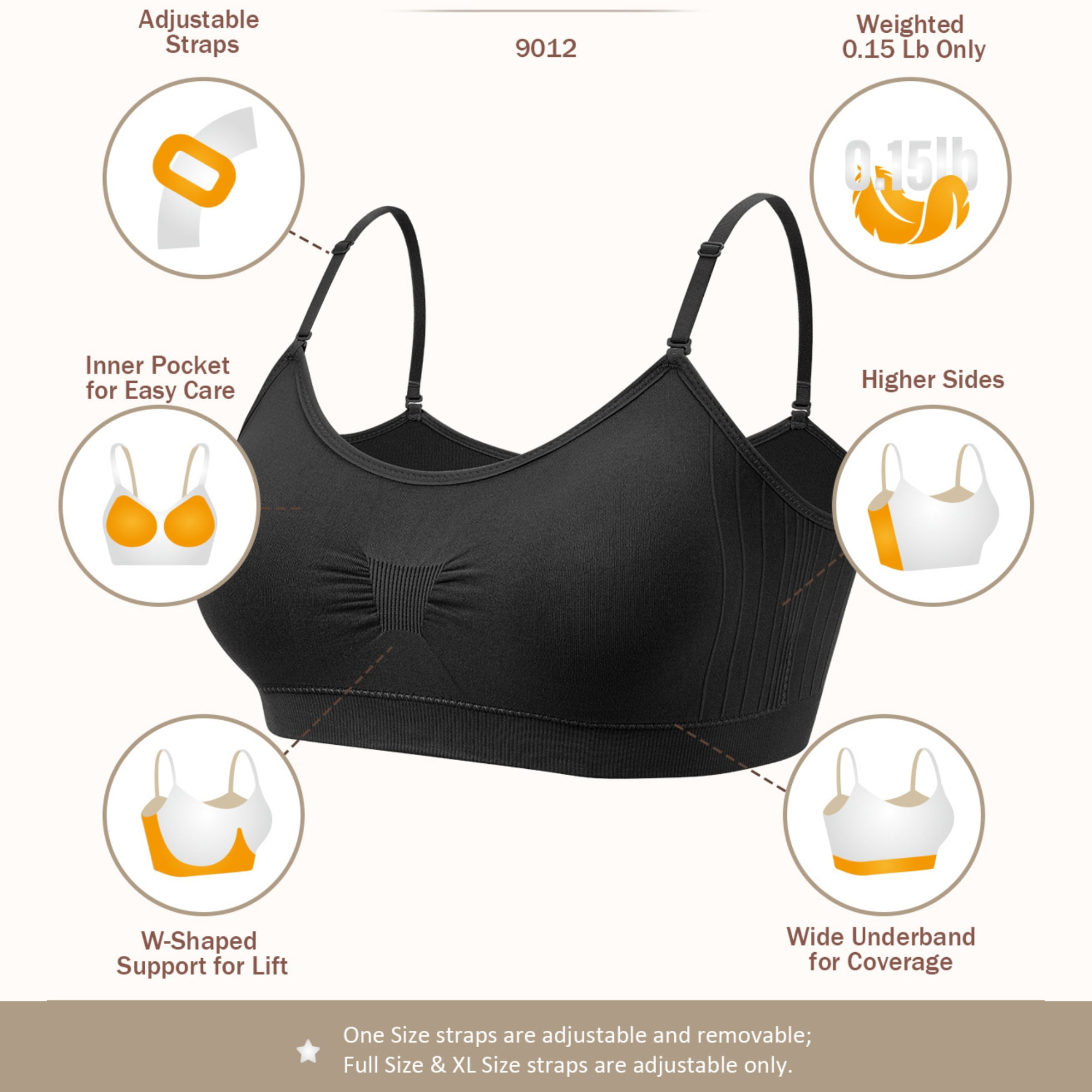 Coobie Seamless Bras for Women No Underwire Scoopneck Cami Bra 9012,Black,One Size