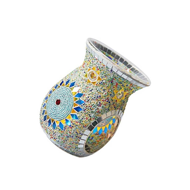 sweethay Quemador de cera aromática, quemador de aceite de vidrio brillante, difusor de aceite esencial de aromaterapia de atmósfera, difusor de Iluminación y accesorios Azul amarillo sweethay HA026064-04