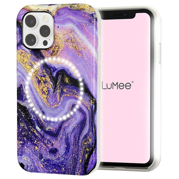 LuMee Halo Apple iPhone 12 Pro Max Case - Selfie Case w/ Built-in Adjustable LED Lighting - Purple Marble