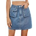 thumbnail image 2 of Skirts for Women Trendy Y2k Cargo Denim Mini Skirt High Waisted Stretchy Jean Shorts Denim Blue S, 2 of 7