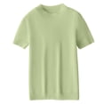 thumbnail image 4 of Sweaters for Women Trendy Summer Short Sleeve Tops Crew Neck Lightweight Pullover Sweaters Loose Dressy Casual Blouse Basic Clothes Light Green M, 4 of 4