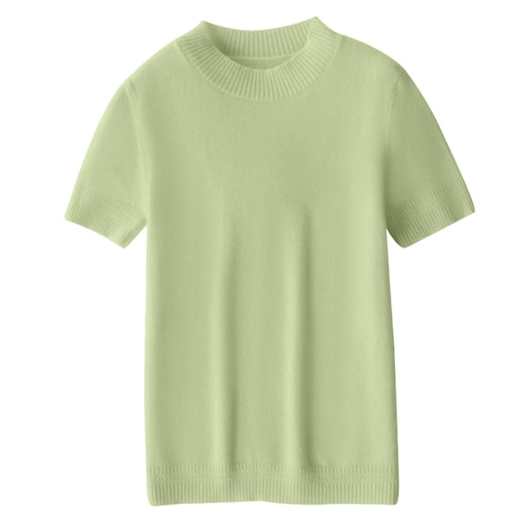 Short Sleeve Sweaters Womens Cropped Crew Neck Business Casual Lightweight Sweater Tops Summer Spring Clothes 2026 Light Green M