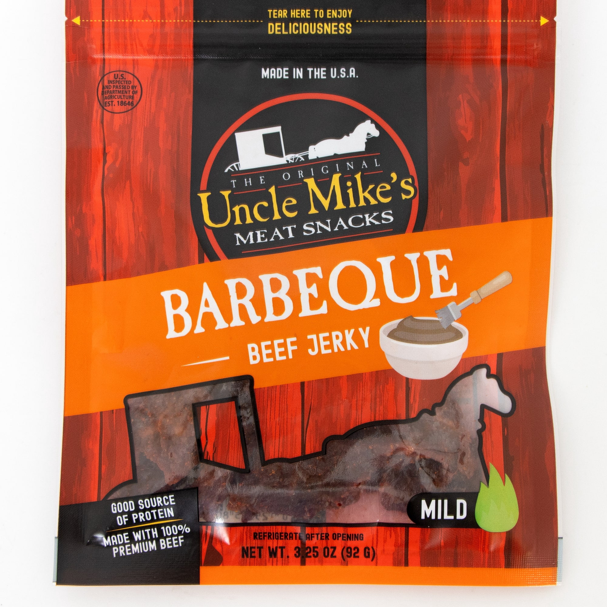Uncle Mike's Beef Jerky Snacks - Gluten Free, 2 Bags, Tasty BBQ Barbecue Flavor