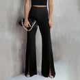 thumbnail image 2 of Women's Casual Solid Color Split Hem High Waist Pants Wide Leg Bottoms, 2 of 2