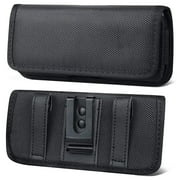 For OnePlus Nord N30 5G / OnePlus 11 / OnePlus 10T 5G Nylon Canvas Fabric Waist Belt Holster Horizontal Pouch Holds XL Phone Works with Thick Cases Universal Cover - Black