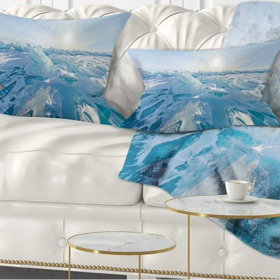 Designart 12" x 20" Blue Polyester Throw Pillow