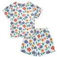 thumbnail image 2 of Flower Pattern Summer Pajama Set Soft Cotton Short Sleeve Sleepwear 2PCS Pajama Sets Breathable Lounge Set Size 8Y, 2 of 7