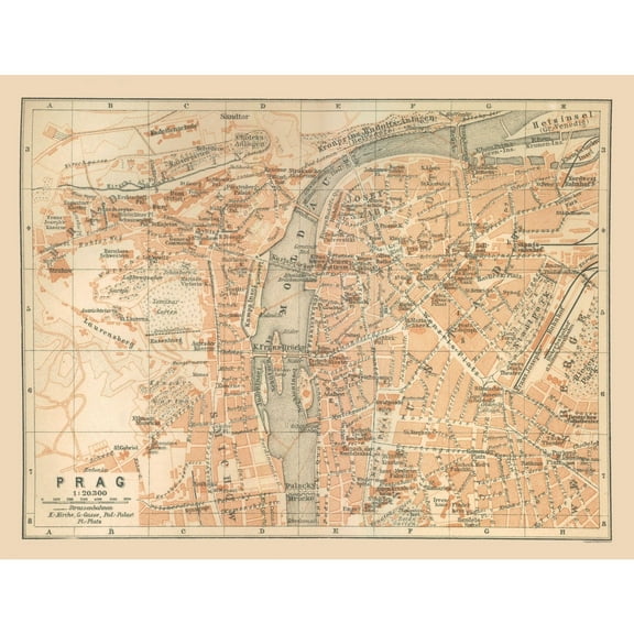 Historic Map - Prague Czech Republic - Baedeker 1910 - Vintage Wall Art