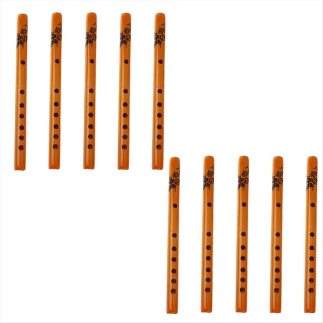 Paquete de 10 Flautas Bambú Tradicionales Chinas 6 Agujeros, Clarinete, Instrumento Musical para Estudiantes, Color Madera