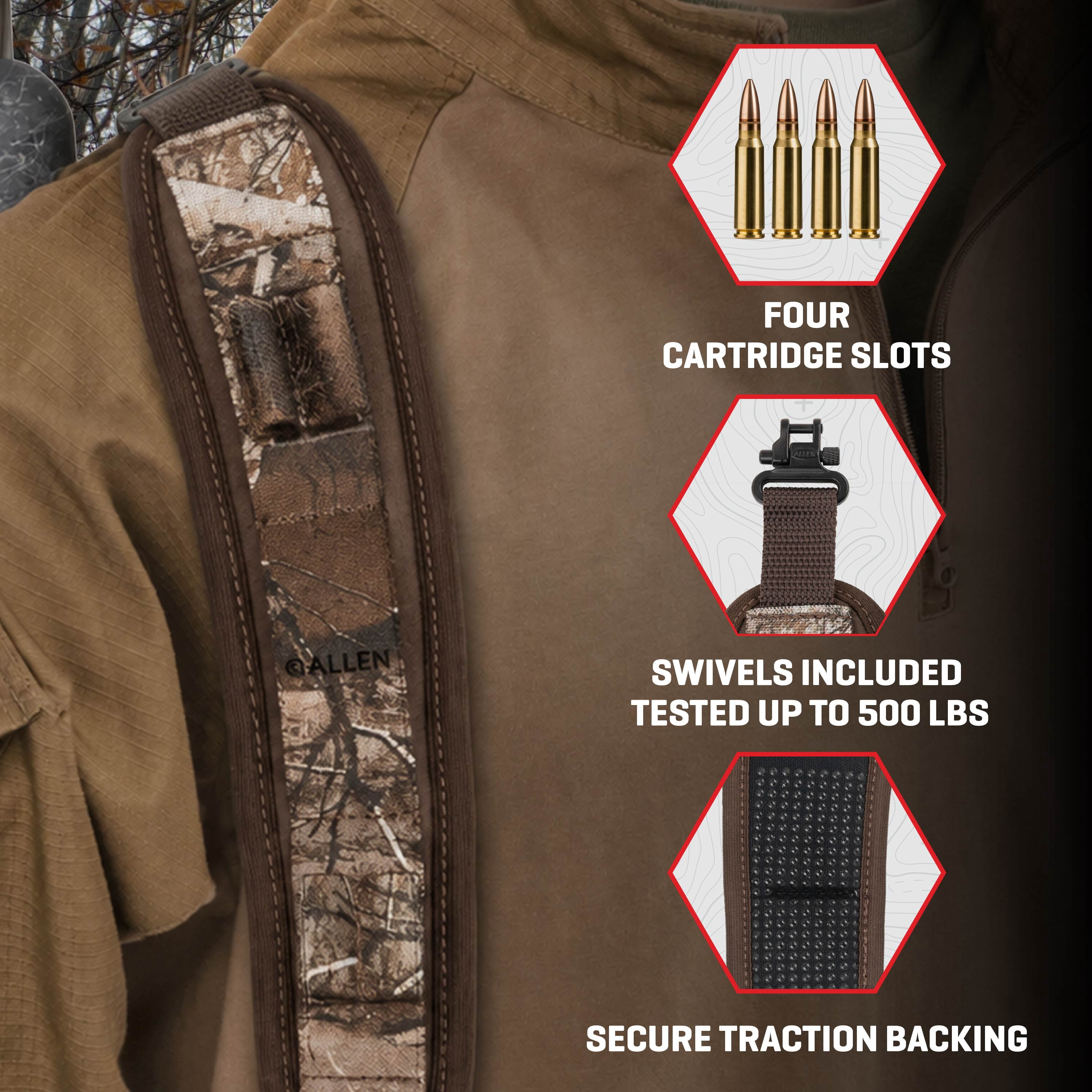 Allen Company Ultra Padded Stretch Rifle Sling with Swivels, Realtree Edge