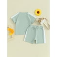 thumbnail image 5 of Musuos Baby Boys Girls Summer Shorts Set 6M 12M 18M 24M 3Y Contrast Color Short Sleeve Crew Neck T-Shirt and Drawstring Shorts, 5 of 10