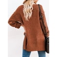 thumbnail image 4 of Asyoly Womens Button V Neck Henley Sweaters Long Sleeve Side Split Cable Knit Oversized Pullover Casual Loose Jumper Tops, 4 of 5