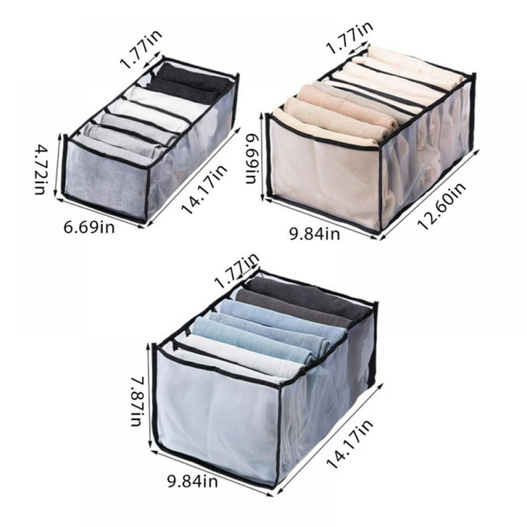 3 Pieces Jeans Storage Box Foldable Washable Clothes Drawer Dividers Jeans  Drawer Organizer Drawer Storage Box With Compartments Compatible T-shirts