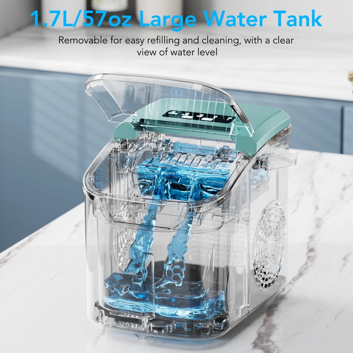 KNDKO Efficient Portable Countertop Ice Maker: Quick 8-Cube In 6 Mins, Up To 26Lb/Day, 2 Ice Sizes, Perfect For Home/Party/Travel Green