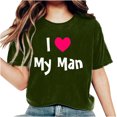 thumbnail image 2 of Women Shirts Dgankt Women's Valentine's Day Short Sleeve Monogram Printed Solid Color Top Short Sleeve Crew Neck Shirt, 2 of 6
