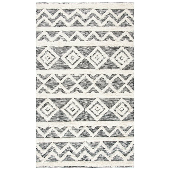 SAFAVIEH Kenya Constance Southwestern Wool Area Rug, Ivory/Black, 6' x 9'