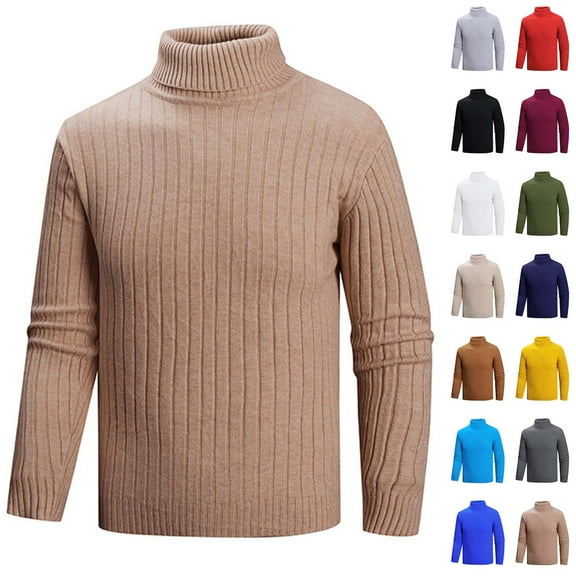 Nmnitkp Men's Turtleneck Sweaters Long Sleeve Knitted Lightweight Casual Pullover Sweater Fall Winter Spring Brown,L