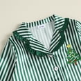 thumbnail image 6 of Cjfdfy Toddler Baby Girl Boy Christmas Satin Pajamas Tree Santa Claus Print Long Sleeve Ruffle Trim striped Shirt Pants Kids Baby Cute My First Christmas Holiday Sleepwear 1-6Y, 6 of 9